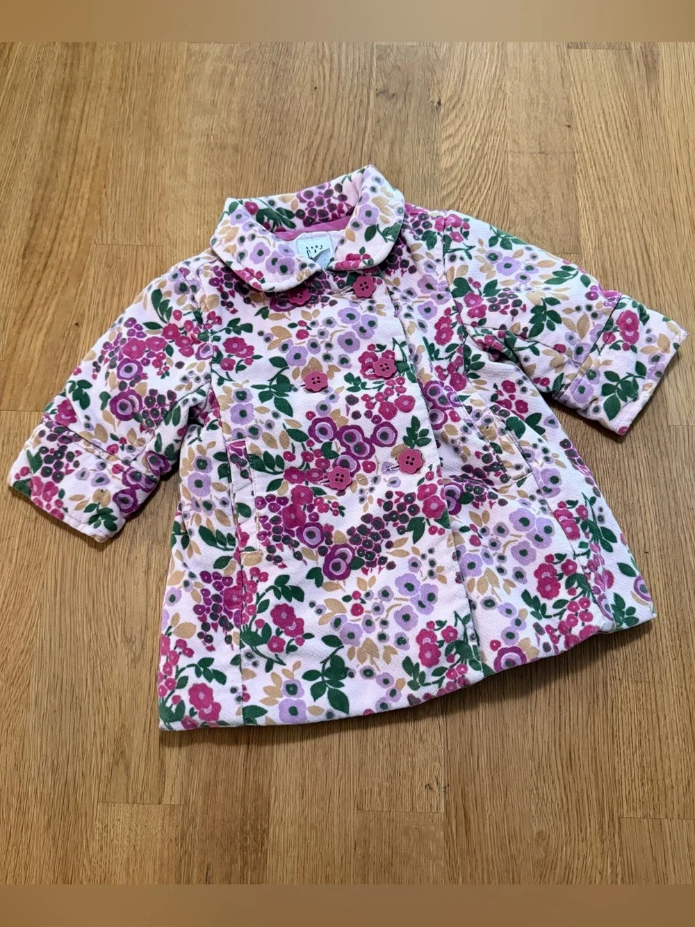 Baby GAP 3-6 MONTHS Pink Floral Velour Pea Coat